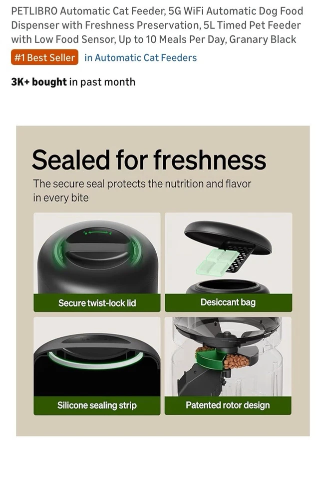 PETLIBRO Doble Tazón Aplicación Inteligente Alimentado 5L Alimentador WiFi PLAF103 Negro Foto 3 de 4