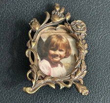 Vintage Picture Frame Brooch Copper Ornate Floral Mini Small