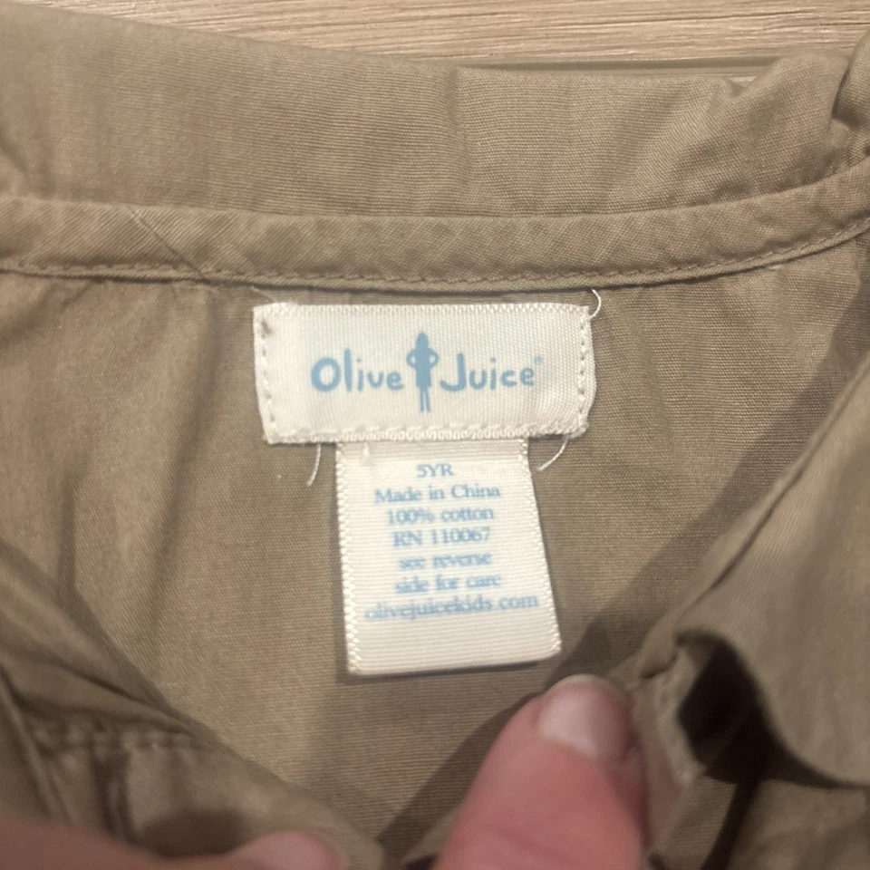 Olive Juice designer Girls Dress Size 5 Button Natural brown 100% Cotton - Image 4 of 4