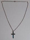 Vintage Blue, Orange & Green On Silver Tone Cross Pendant On 20" Necklace — photo 1