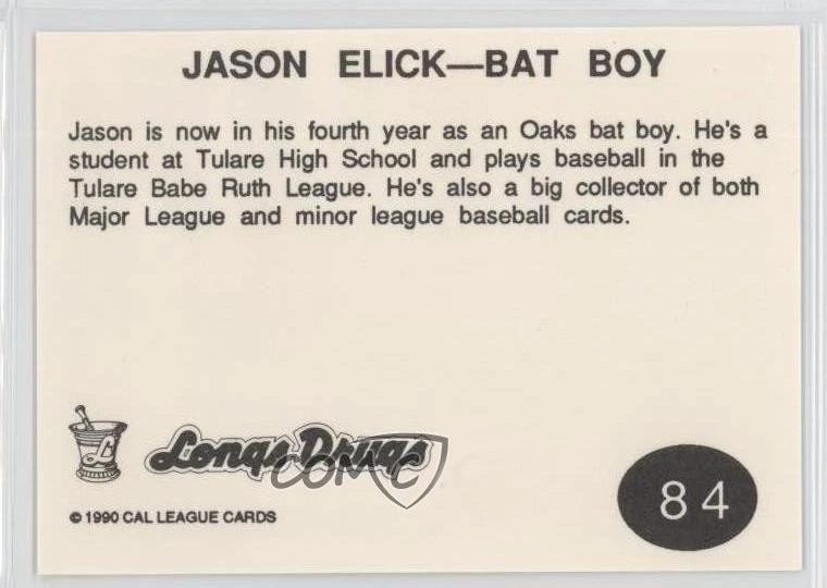 1990 Cal League California League Jason Elick #84 - Image 2 of 2