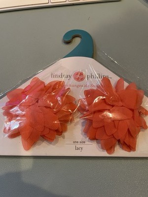 NEW Lindsay Phillips ''Lacy'' Coral Organza Flower Shoe Sandal Snap -Only One Ebay