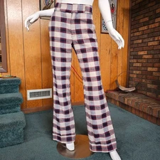 Vintage 1970s Mens Disco Plaid Bellbottom Flared Leisure Suit PG's Pants 32X34 M