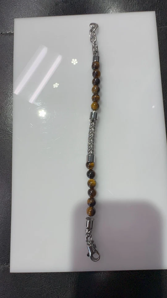 Pulsera Franco BlackJack Para Hombre Ojo de Tigre Acero Inoxidable Cuentas Foto 2 de 4