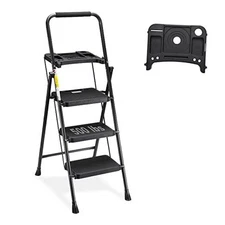  3 Step Ladder with Tool Tray, Folding Step Stool with 3 Step Ladder with Tray