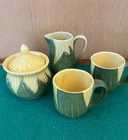 Shawnee Vintage Corn Cob Pottery Set of 4 - Sugar/Creamer and two mugs