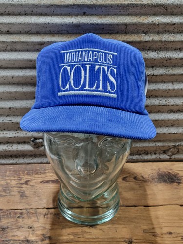 Vintage 80s Blue Corduroy Indianapolis Colts Snapback Trucker Hat Cap NFL Tag - Picture 2 of 13