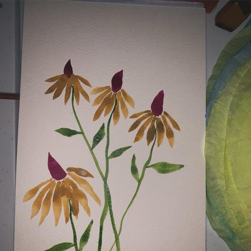 Watercolor Yellow Flowers By Madylyne Smith Original Art Painting On Paper