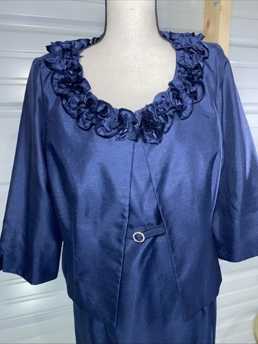 Jessica Howard Suit Navy Blue 2 PC Dress Jacket Sz 12 Business Formal Wedding - Picture 2 of 17
