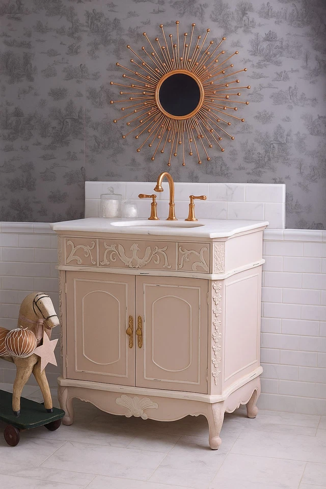 Barock Schrank Waschbeckenschrank Spüle Marmor Waschbecken Badschrank Waschtisch - Bild 2 von 4