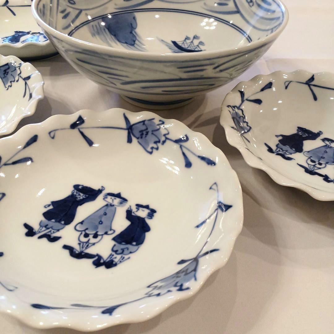 Shin kiln Aoka Ijinsan deep bowl & plate 5 items /Only USA DDP shipping