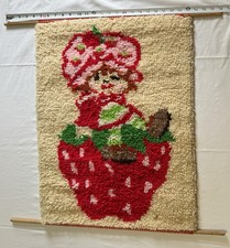 STRAWBERRY SHORTCAKE Latch Hook Wall Hanging 20 Inch x 25 Inch 1980s
