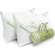 Glory Bamboo Pillow Queen Size - Memory Foam/Breathable & Zippered. Set 2.