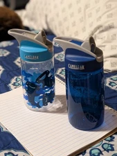 Set Of two 14oz BPA Free CamelBak Eddy Kids water bottles- Blue, And Shark Print