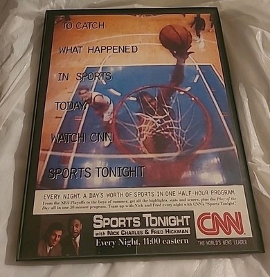 Sports Tonight CNN Nick Charles Fred Hickman Print Ad Framed 8.5x11 1993 