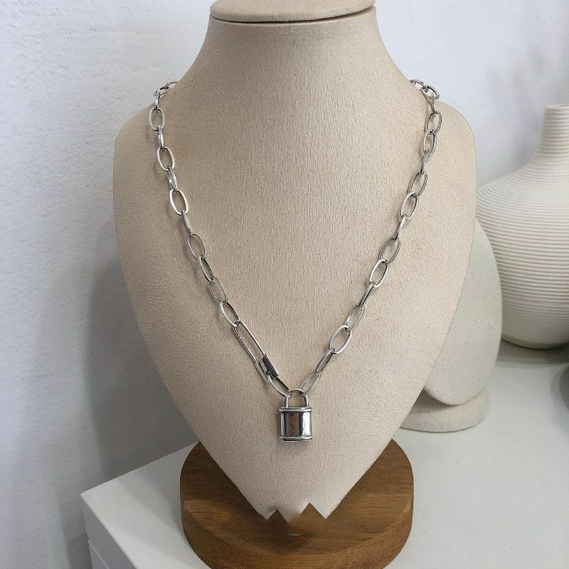 lock chain necklace silver