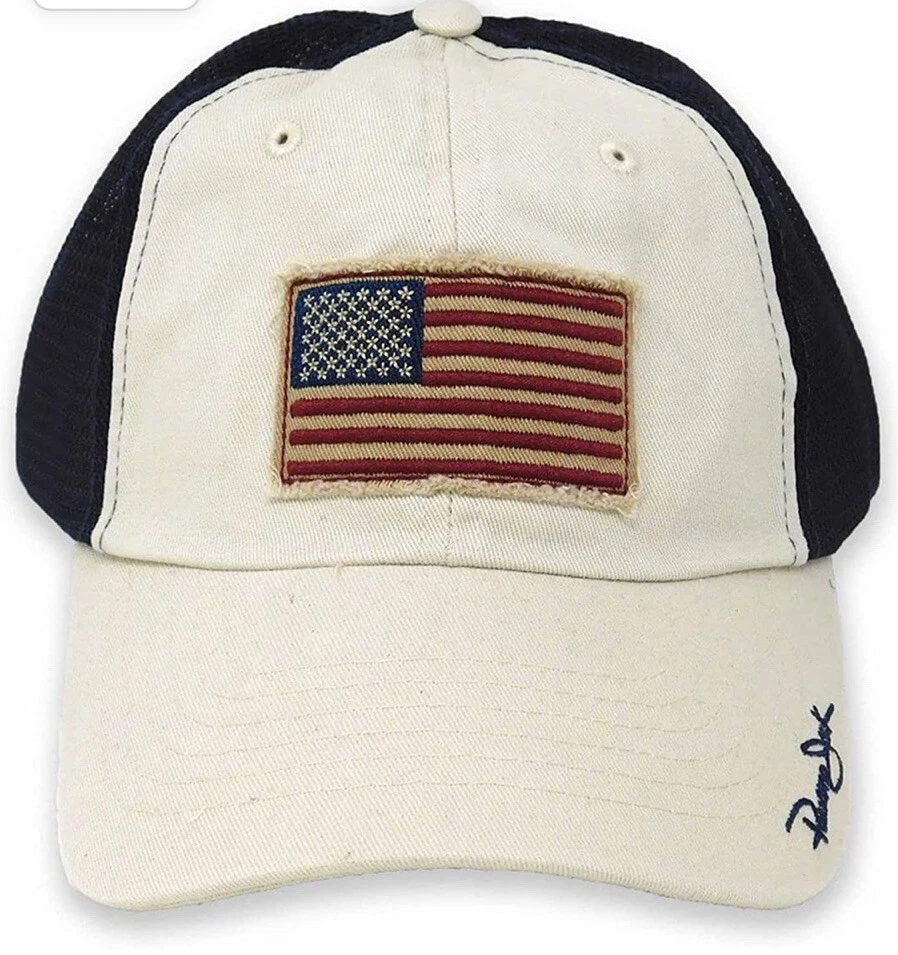 Panama Jack White American Flag Patch Hat USA Baseball Style Cap Adj Mesh Back