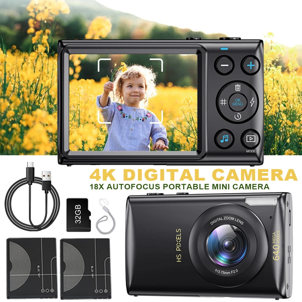 4K Digitalkamera UHD Fotokamera 64MP Kompaktkameras Fotoapparat 18X Digitalzoom - Bild 3 von 4