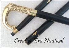 Victorian Vintage Antique Designer Brass Handle Cane Wooden Walking Stick Style
