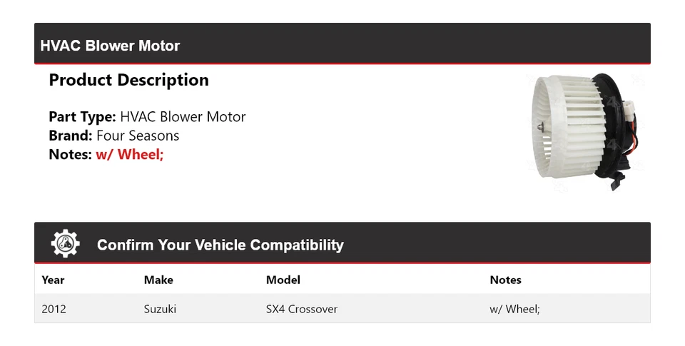 适用于 2012 铃木 SX4 Crossover HVAC 吹风机电机 4 季 — 第 2/4 张图片