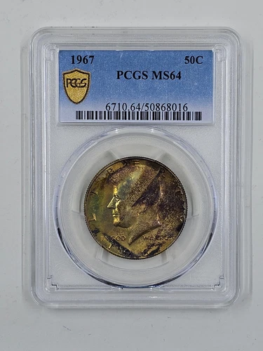 1967 50C PCGS MS64 End of Roll Toned Kennedy Half Dollar