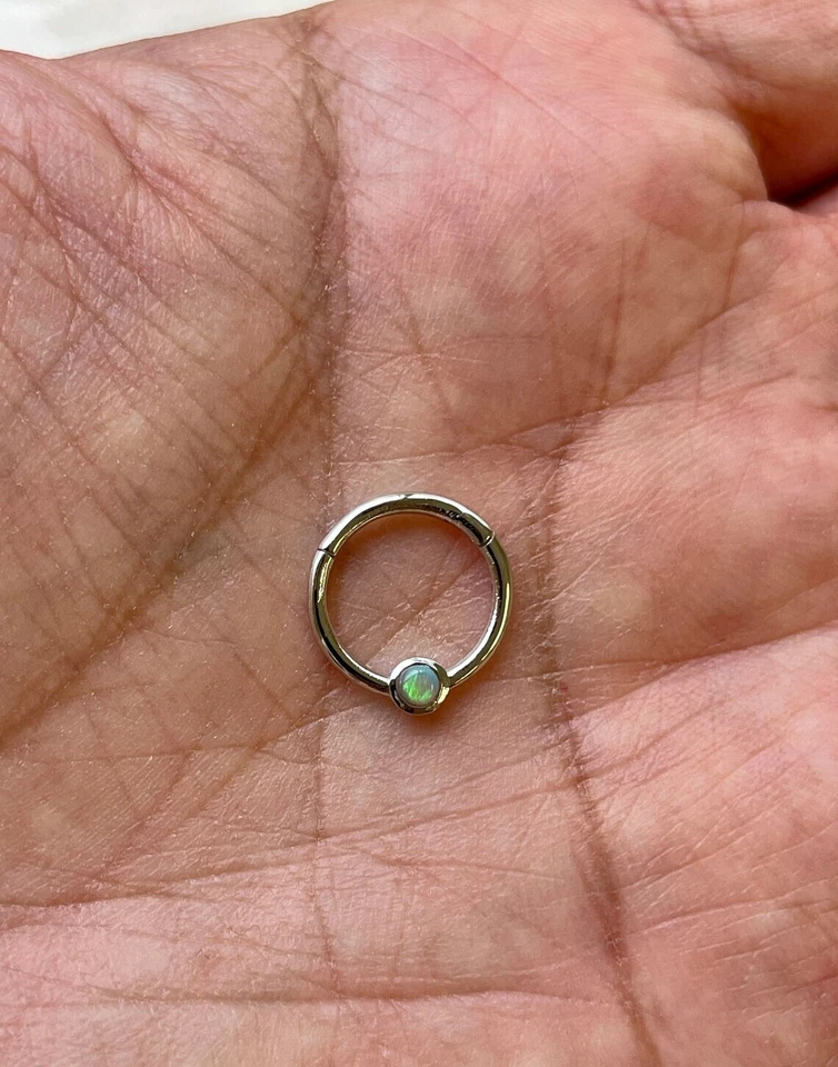 Anillo nariz único genuino ópalo bazel bisagras tabique clicker daith hélice oro 14k Foto 3 de 4