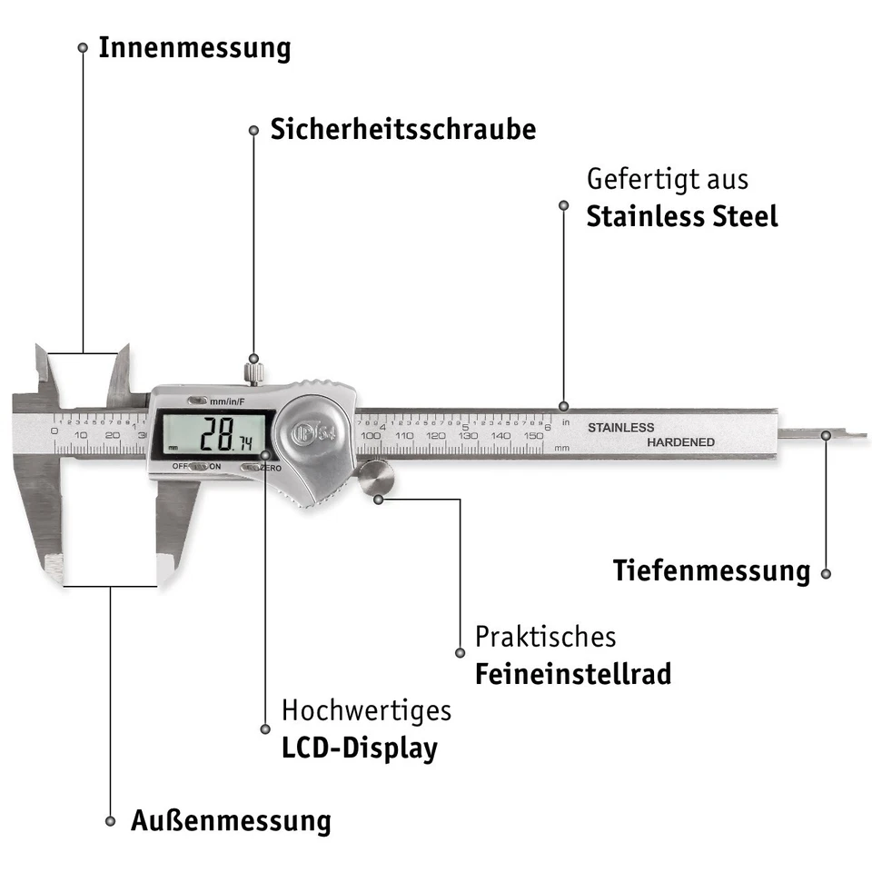 WALTER Schieblehre Messschieber Digital, 0 - 150 mm Messlehre Tiefenmesser - Bild 2 von 4