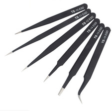 6Pcs Anti-static ESD Stainless Steel Tweezers Precision Curved Straight Tweezers