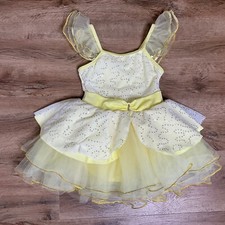 Revolution Dance Girls Size MC Dress Leotard Tutu Yellow Silver Sequin Princess