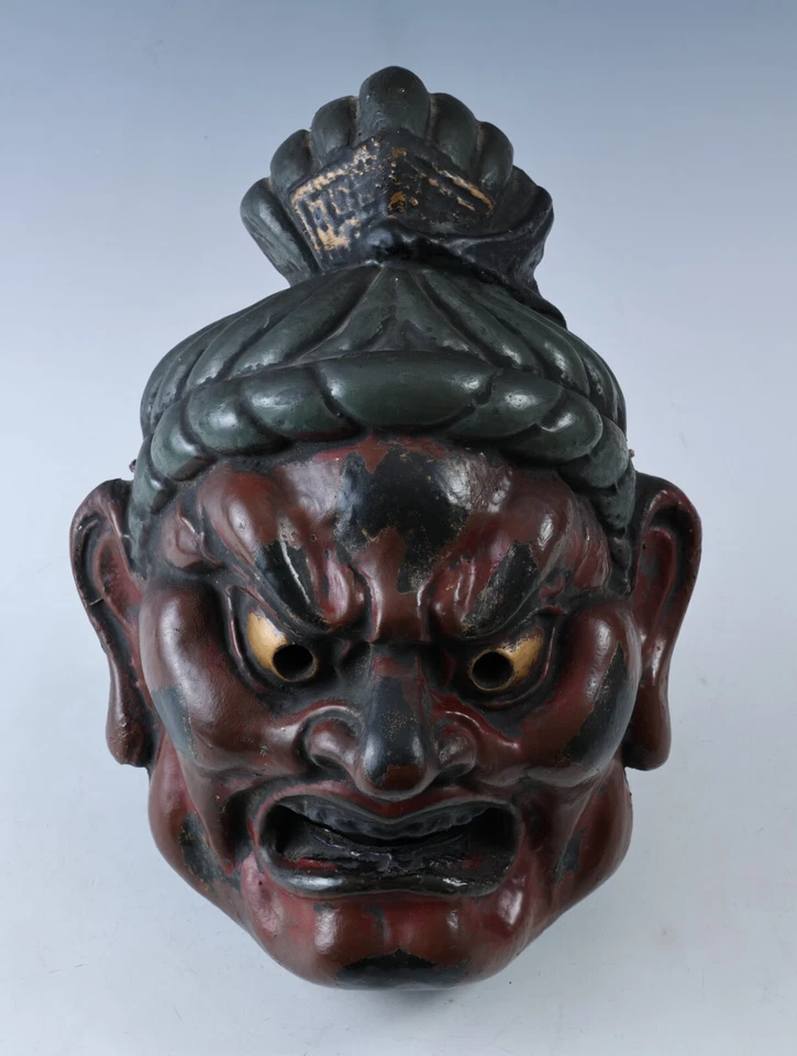 Old Vintage Paper Clay Buddhism Mask Plaque -Nio- Early Showa Product Rare - Image 4 of 4