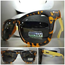 CLASSIC VINTAGE Style SUN GLASSES Matte Tortoise  Bamboo Wood Frame Dark Lens