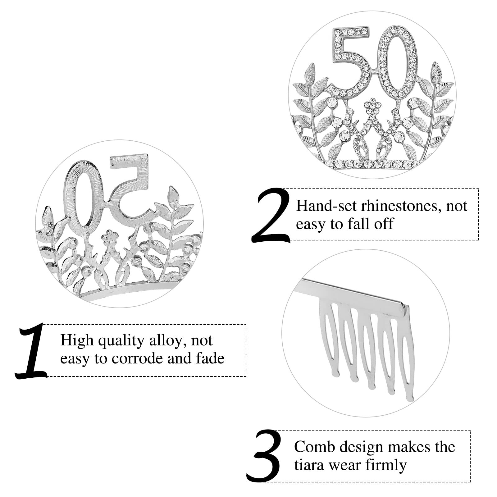 50 & Fabulous Tiara Sash Set 50th Birthday Party Gifts for Women Silver