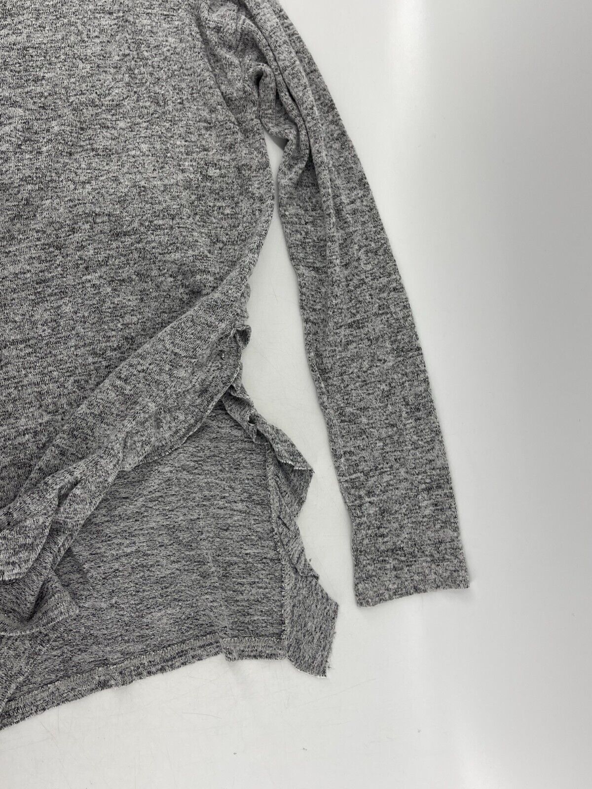 Aerie Just Add Leggings Women's Gray Long Sleeve Knit Ruffled Slit Sweater  XS