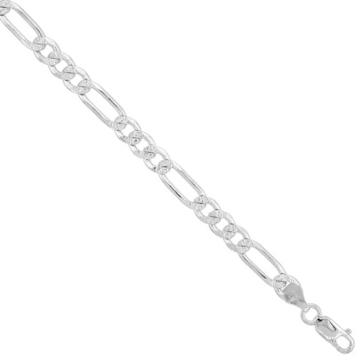 925 Sterlingsilber Pavé-Schliff abgeschrägte Figaro Gliederkette Halskette 6,6 mm 7'' bis 30''