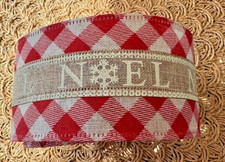 NOEL Burlap Red Gingham Plaid Christmas Deluxe ribbon 2.5 Wired Premium 2 YDs