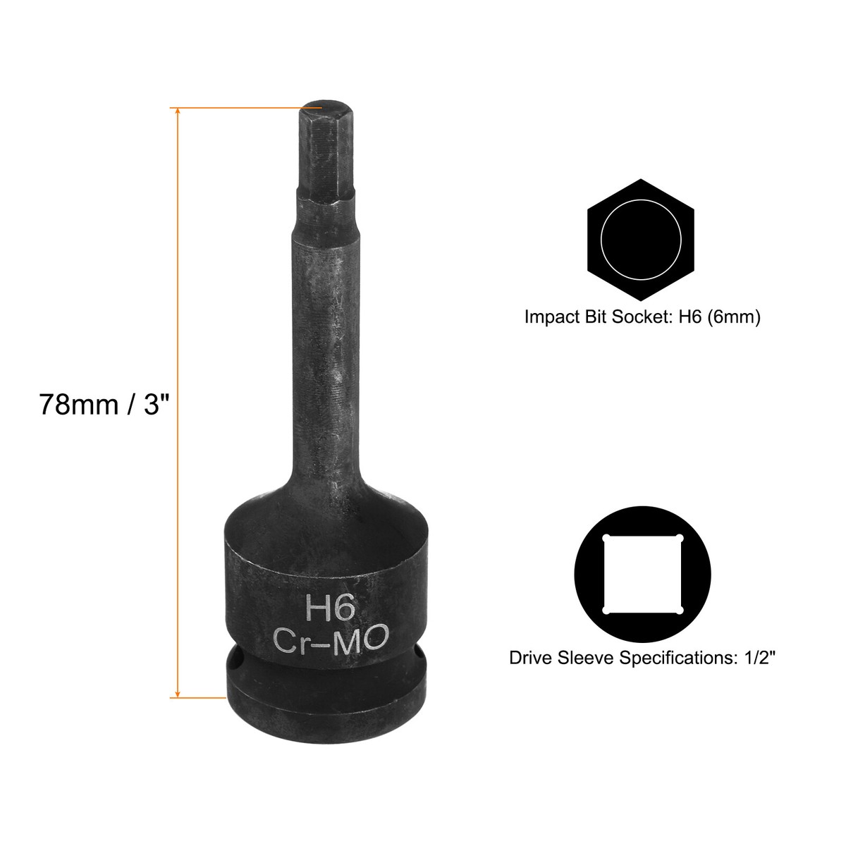 2pcs H6 (6mm) Hex Impact Bit Socket 1/2