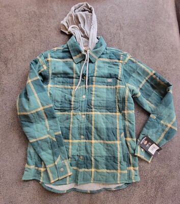 NWT Dickies Women’s Flannel Hooded Shirt Jacket Mallard Plaid Green Size S  New!