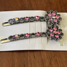 Rhinestone Crystal AB Bobby Pins Barrette Hair Clips Pink Fairy Vtg Look 2.5