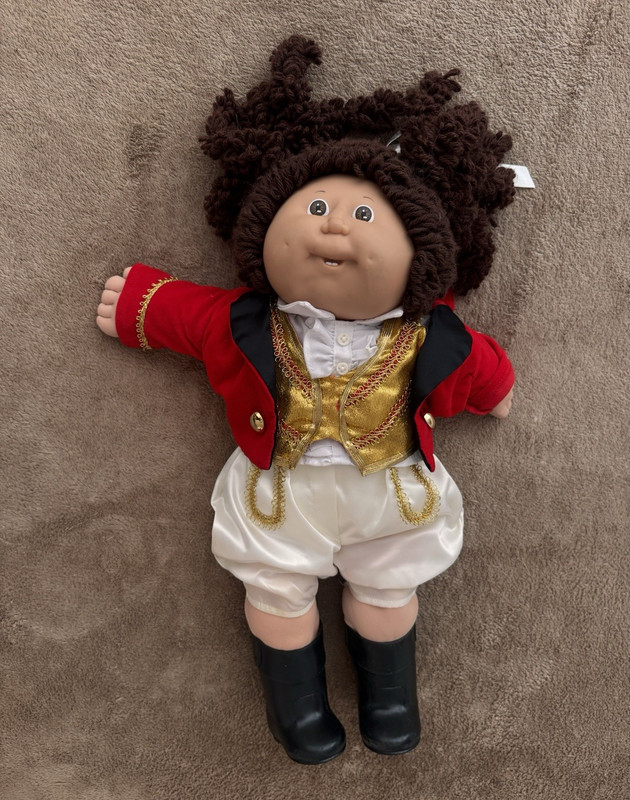 Cloth Boy Play Doll Curly Brown Hair Blue Eyes Light Complexion Red Outfit