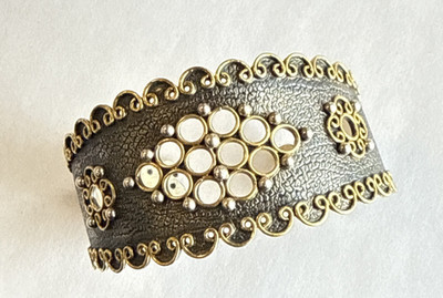 STELLA FLAME MINI ALHAMBRA CUFF BRACELET - 925 STERLNG AND 24K GOLD EDGING