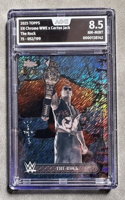 2025 Topps Chrome WWE X Cactus Jack The Rock #75 Aqua Shimmer /199  AOG 8.5 