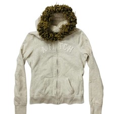 VTG Abercrombie  Fitch womens fur Hoodie sherpa jacket zipper Y2K embroidered M
