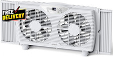 Twin Window Fan 9 Inch Blades Reversible Airflow Thermostat Control 3 Speeds 3..