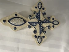 Vintage Ceramic Blue And White Cross 10 Inches Yall Wall Hanger
