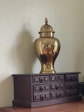 Vintage Lidded Solid Brass Ginger Jar India 14.5” Sold At Ethan Allen 1970s