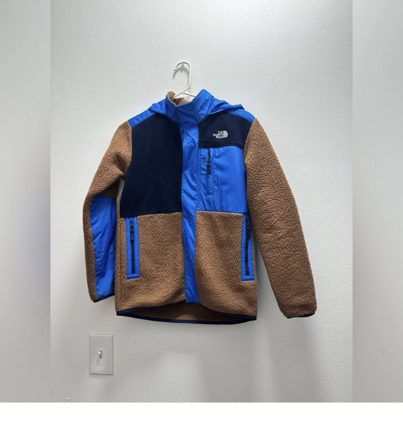The North Face Jacket Youth large 14/16 blue Brown Sherpa Snap Hooded