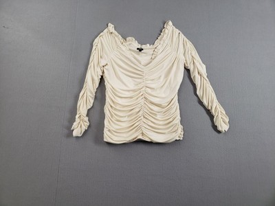 Express Women Blouse Top L White Ruched Long Sleeve Stretch Body Contour