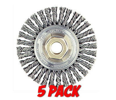 New 5 Pack Weiler 13138 4'' Wire Wheel .020 Stainless Steel, 5/8''-11