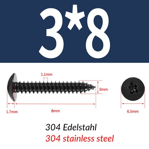 Black A2 Stainless Steel Phillips (Pozi-Pili) Pan Head Self Tapping Screws M3-M6 - Picture 9 of 58