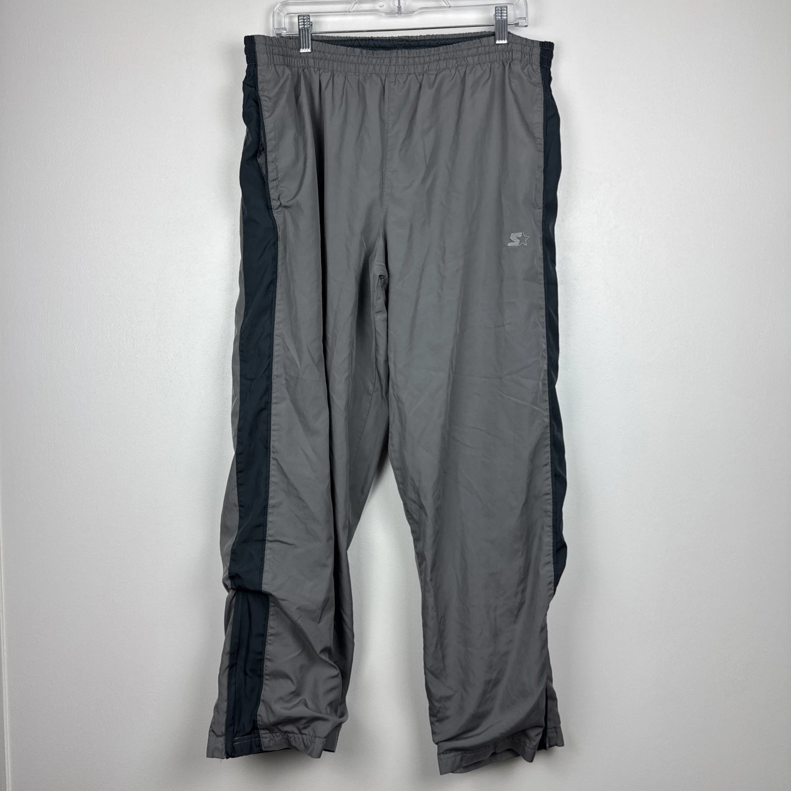 Vintage Starter Track Pants Mens Medium Gray Baggy Loose Windbreaker Nylon Y2K